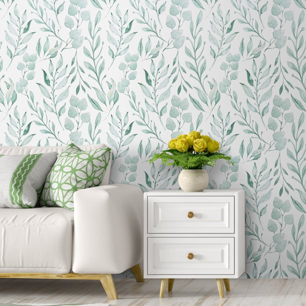 AmyHomie Peel and Stick Wallpaper Floral Wallpaper Green Leaf Self Adhesive Wallpaper,17.7 in x 32.8 ft