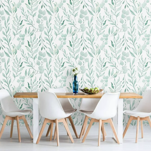 AmyHomie Peel and Stick Wallpaper Floral Wallpaper Green Leaf Self Adhesive Wallpaper,17.7 in x 32.8 ft