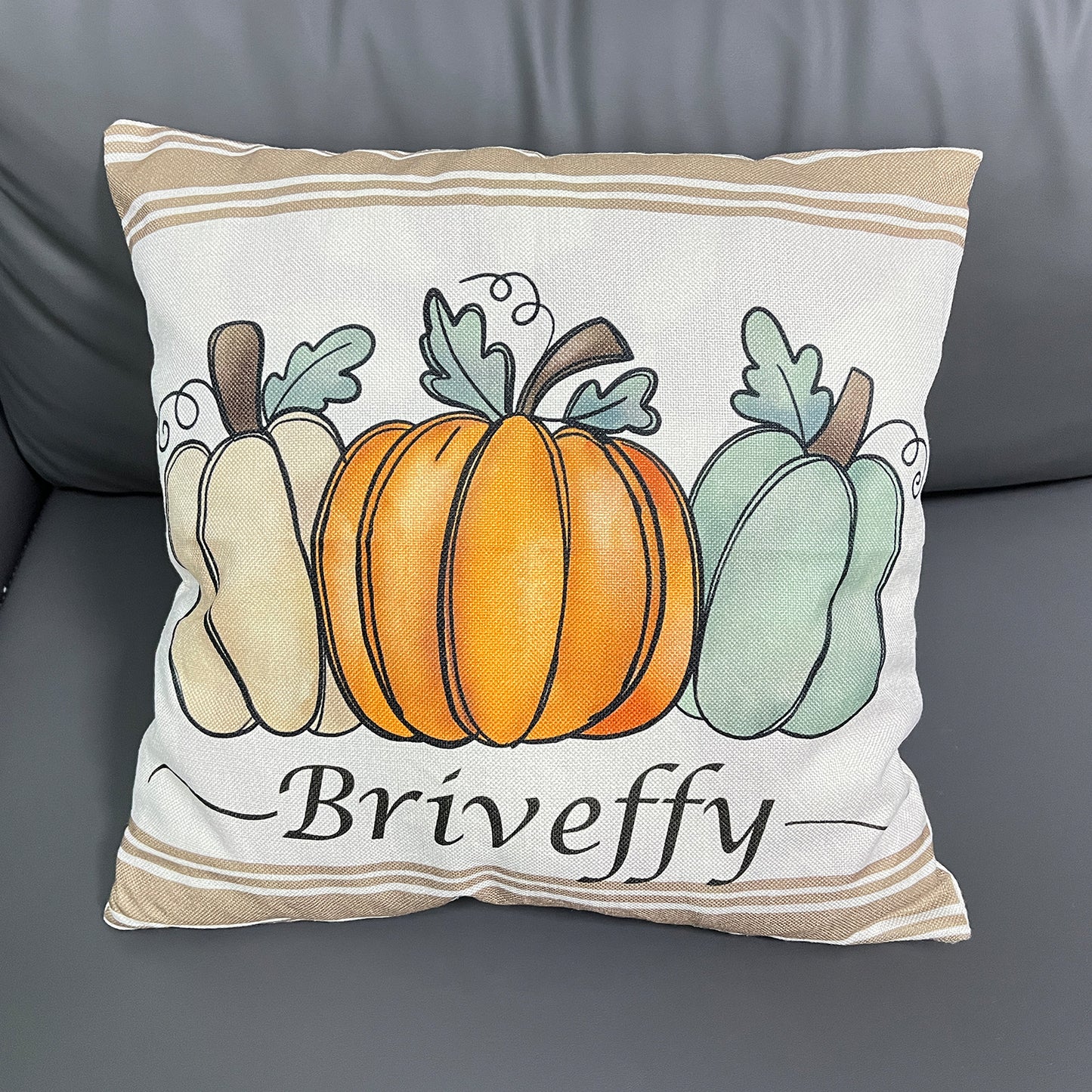 Briveffy Decorative Throw Pillow Covers Square Pumpkin Pillowcase for Couch Sofa Bed Bedroom Living Room, 16x16 Inch,Linen Fabric