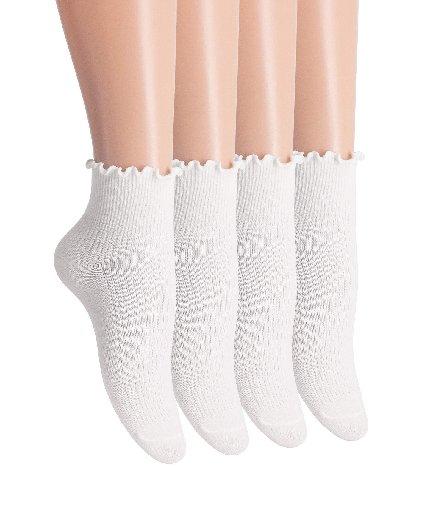 AmyHomie Women Ankle Socks Ruffle Turn-Cuff, Casual Cute Ankle Socks Breathable Cotton Soft Frilly Crew Socks, Lovely Lettuce Edge Socks Women Frilly Low Socks for Women Girls 4 Packs