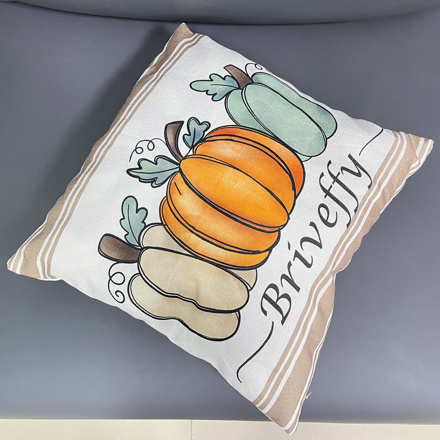 Briveffy Decorative Throw Pillow Covers Square Pumpkin Pillowcase for Couch Sofa Bed Bedroom Living Room, 16x16 Inch,Linen Fabric