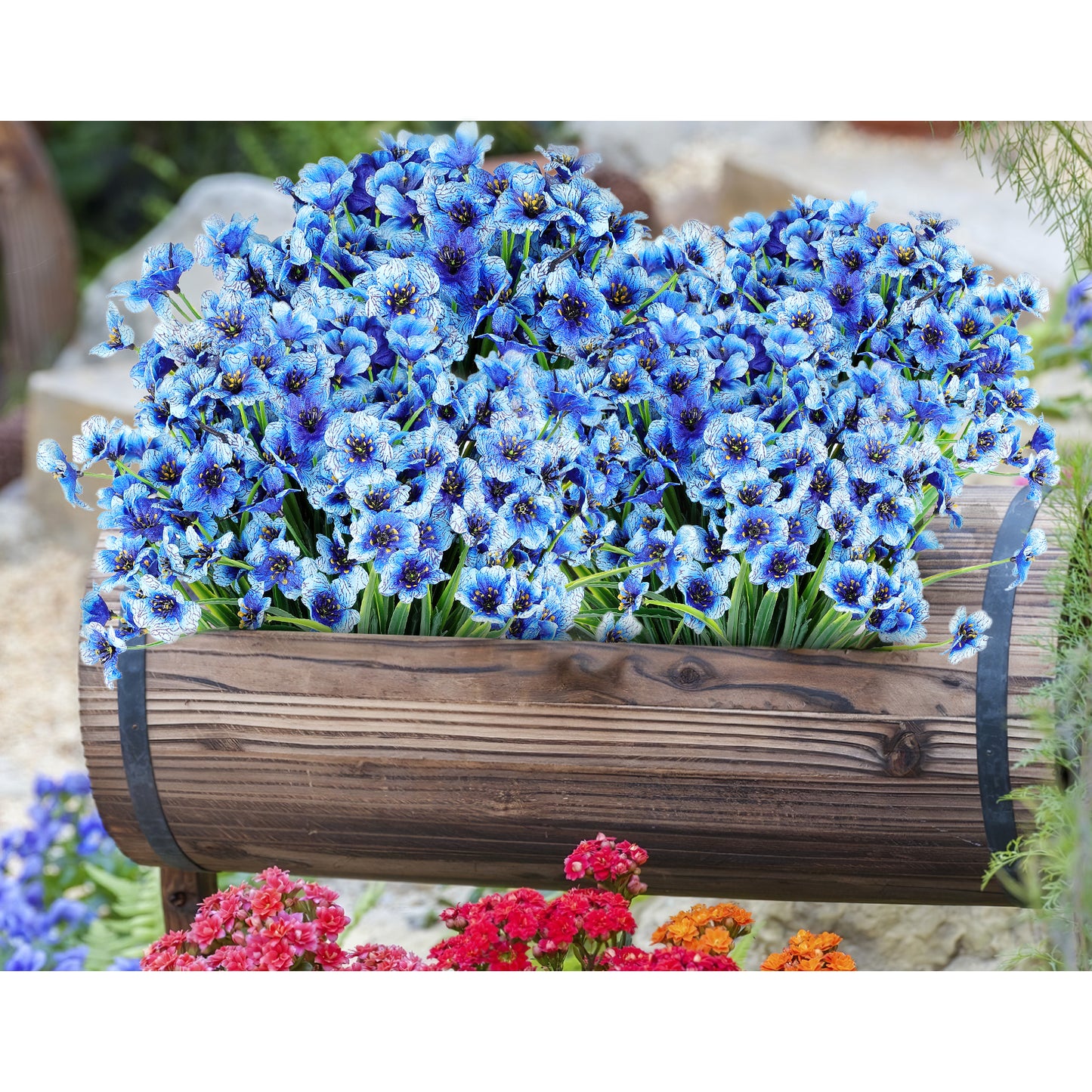 AmyHomie 20 Bundles Artificial Flowers Outdoor UV Resistant Faux Flowers No Fade Fake Plastic Plants Garden Porch Window Box Decorating