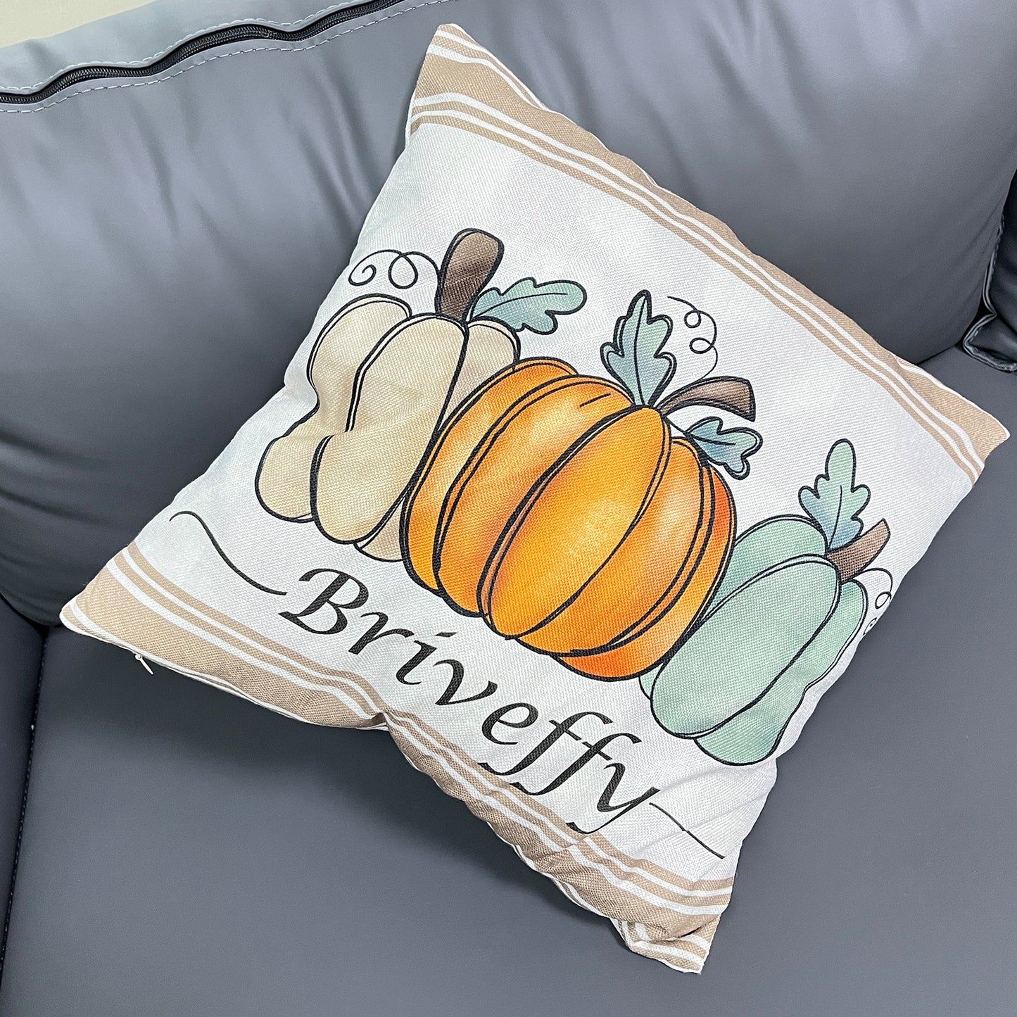 Briveffy Decorative Throw Pillow Covers Square Pumpkin Pillowcase for Couch Sofa Bed Bedroom Living Room, 16x16 Inch,Linen Fabric