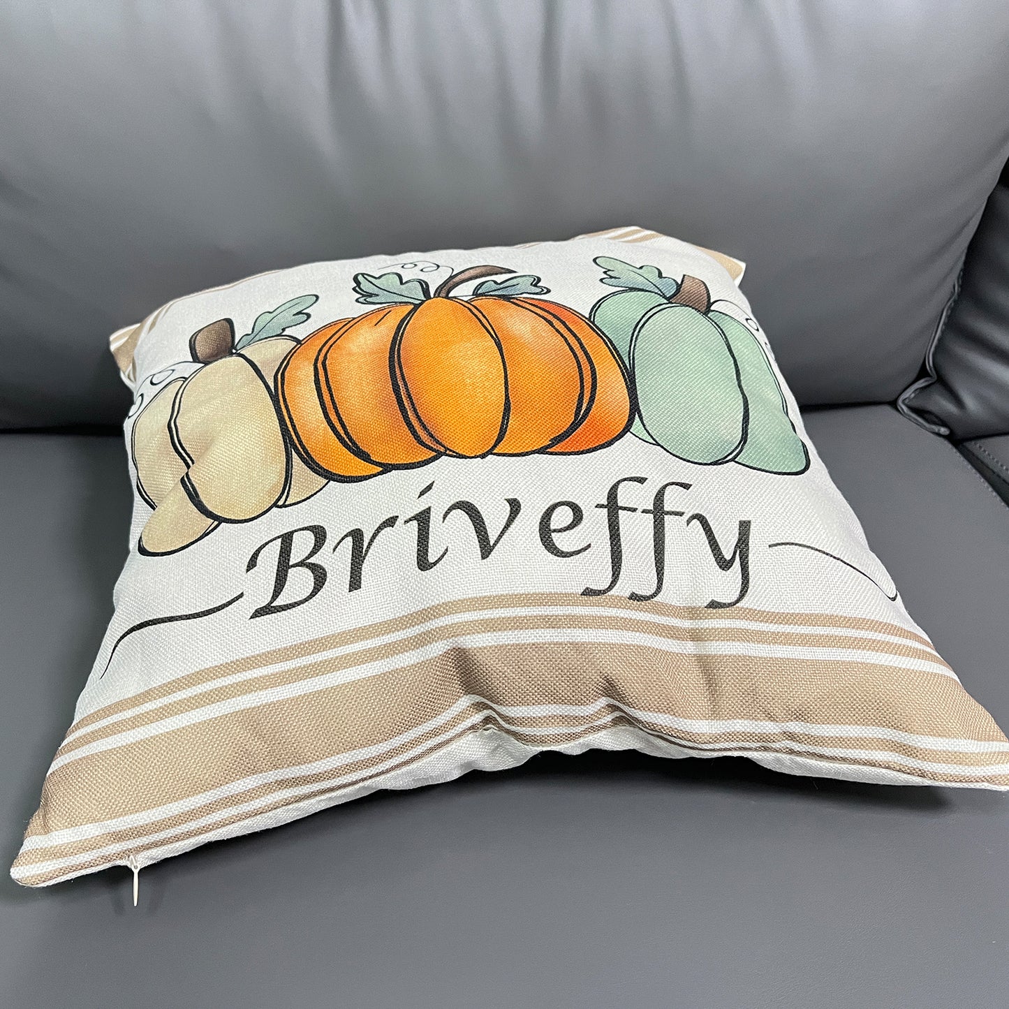 Briveffy Decorative Throw Pillow Covers Square Pumpkin Pillowcase for Couch Sofa Bed Bedroom Living Room, 16x16 Inch,Linen Fabric