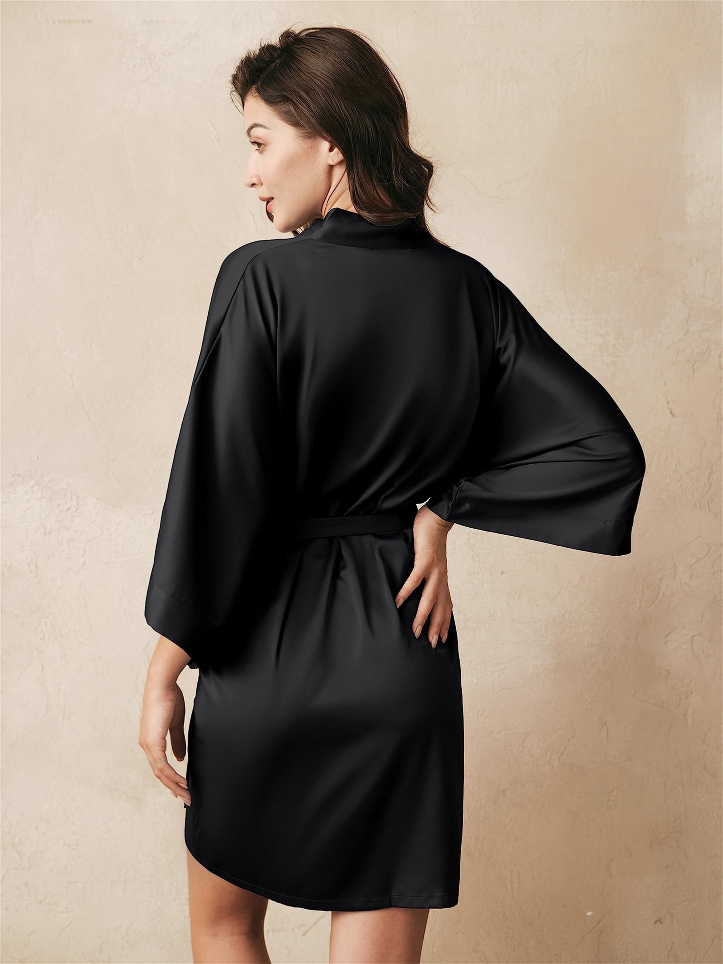 AmyHomie Women Silky Satin Robe Wedding Bridal Party Bride Bridesmaid Robes, Getting Ready Sleepwear Soft Nightgown Bridal Party Robes Wedding Loungewear Kimono Satin Bathrobe V Neck Sleepwear with 3/4 Sleeve