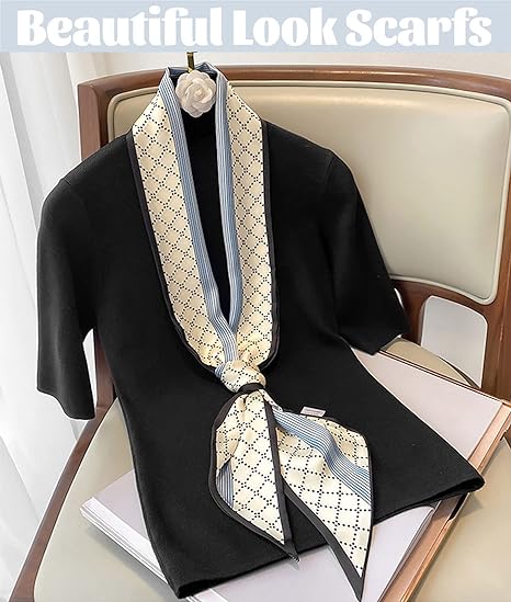 AmyHomie Fashion Satin Scarf for Hair Beach Head Wraps Neck Scarves for Women Lightweight Handbag Accessories