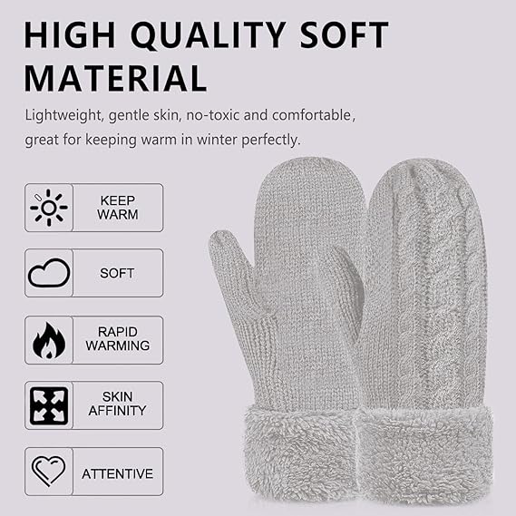 AmyHomie Winter Warm Mittens for Women,Thick Knitted Fingerless Gloves Warm Soft Fleece Lining Cold Weather Gifts