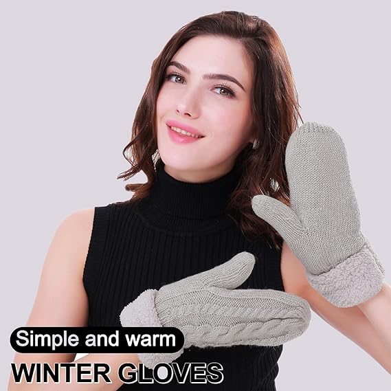 AmyHomie Winter Warm Mittens for Women,Thick Knitted Fingerless Gloves Warm Soft Fleece Lining Cold Weather Gifts
