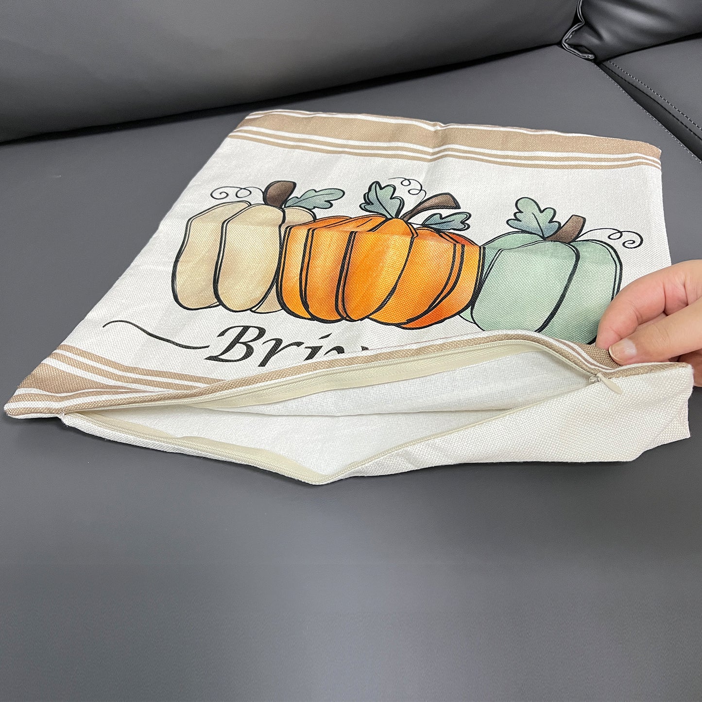 Briveffy Decorative Throw Pillow Covers Square Pumpkin Pillowcase for Couch Sofa Bed Bedroom Living Room, 16x16 Inch,Linen Fabric