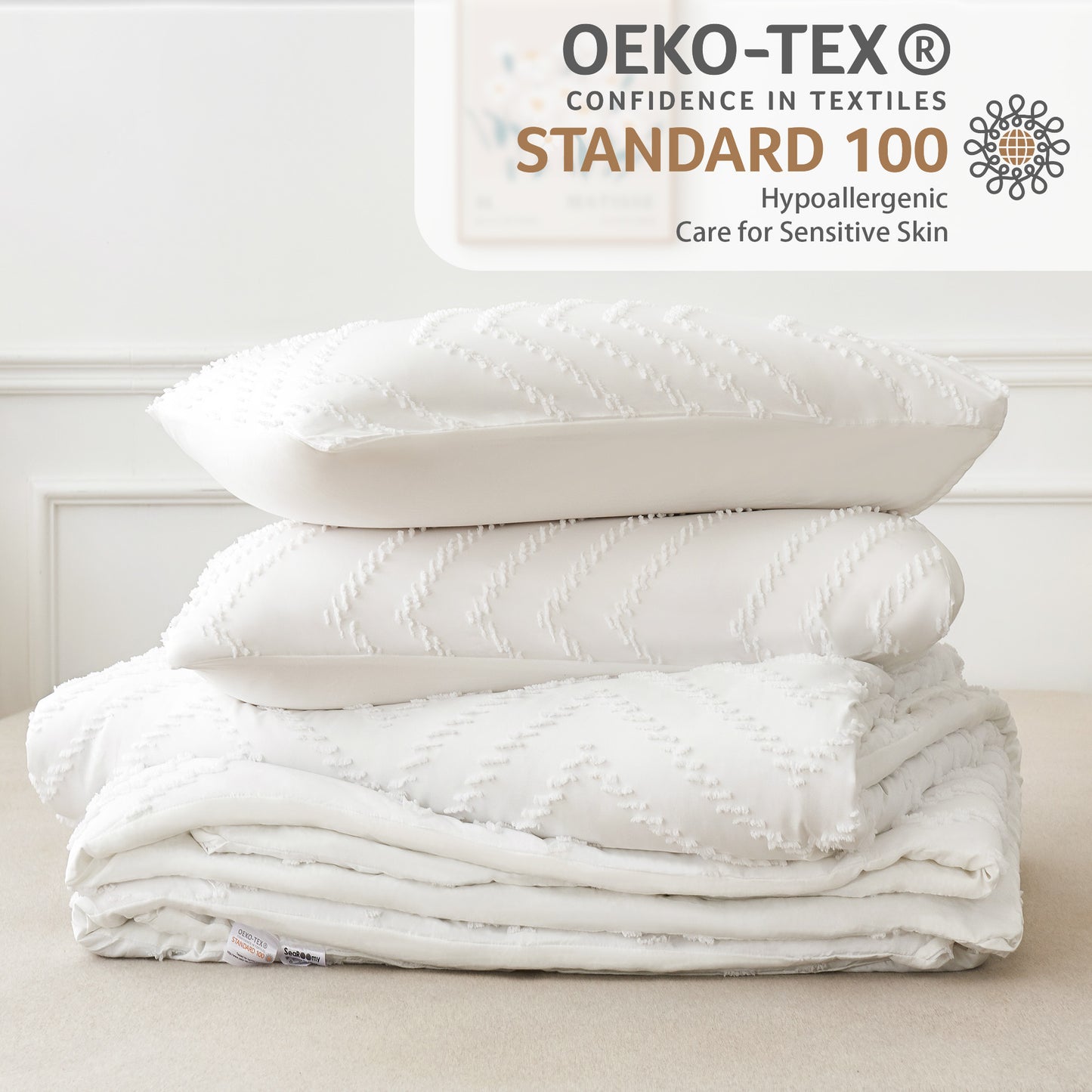 AmyHomie Queen Comforter Set, Boho White Tufted Comforter Bedding Set 3 Pieces, Lightweight and Soft Bed Set With Comforter and Pillowcases, All Season Comforter Set(90" x 90")