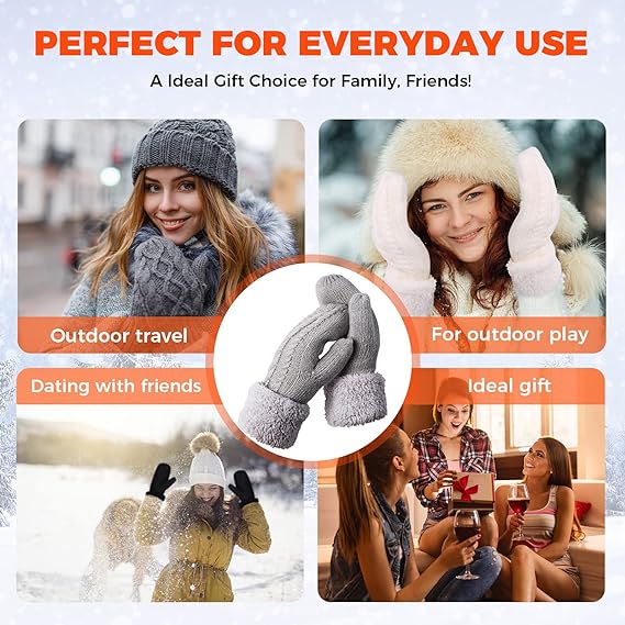 AmyHomie Winter Warm Mittens for Women,Thick Knitted Fingerless Gloves Warm Soft Fleece Lining Cold Weather Gifts
