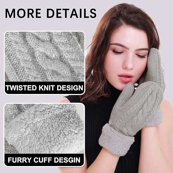 AmyHomie Winter Warm Mittens for Women,Thick Knitted Fingerless Gloves Warm Soft Fleece Lining Cold Weather Gifts
