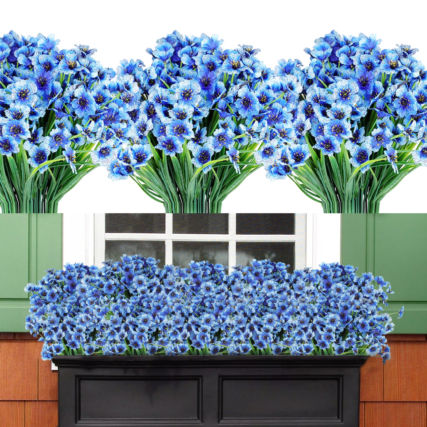 AmyHomie 20 Bundles Artificial Flowers Outdoor UV Resistant Faux Flowers No Fade Fake Plastic Plants Garden Porch Window Box Decorating