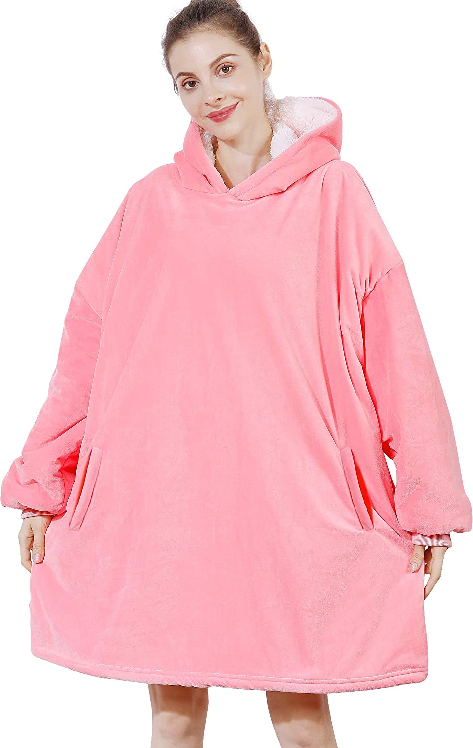 AmyHomie Blanket Sweatshirt,Oversized Sherpa Hooded Sweatshirt Blanket,Fleecehug Hoodie Wearable Blanket with Pocket for Adults & Kids & Teens