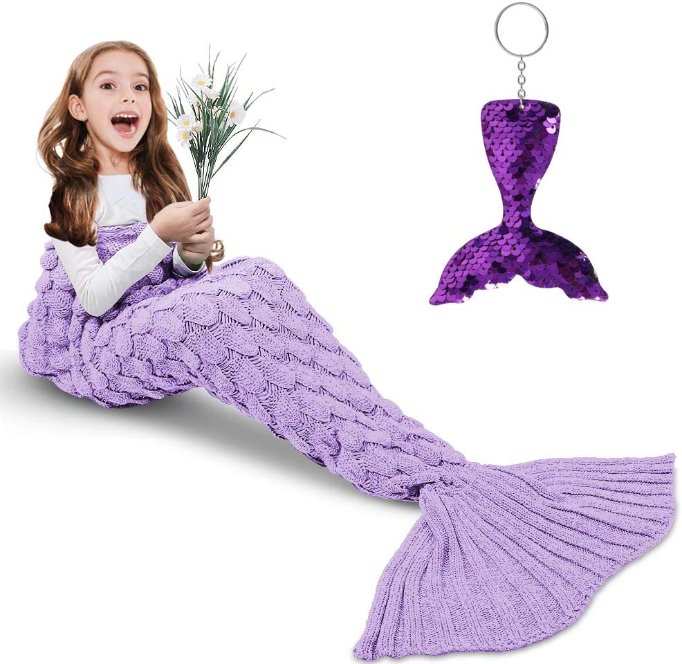 AmyHomie Mermaid Tail Blanket, Soft Crochet Sleeping Blanket for Kids Adults, Mermaid Gift for Girls