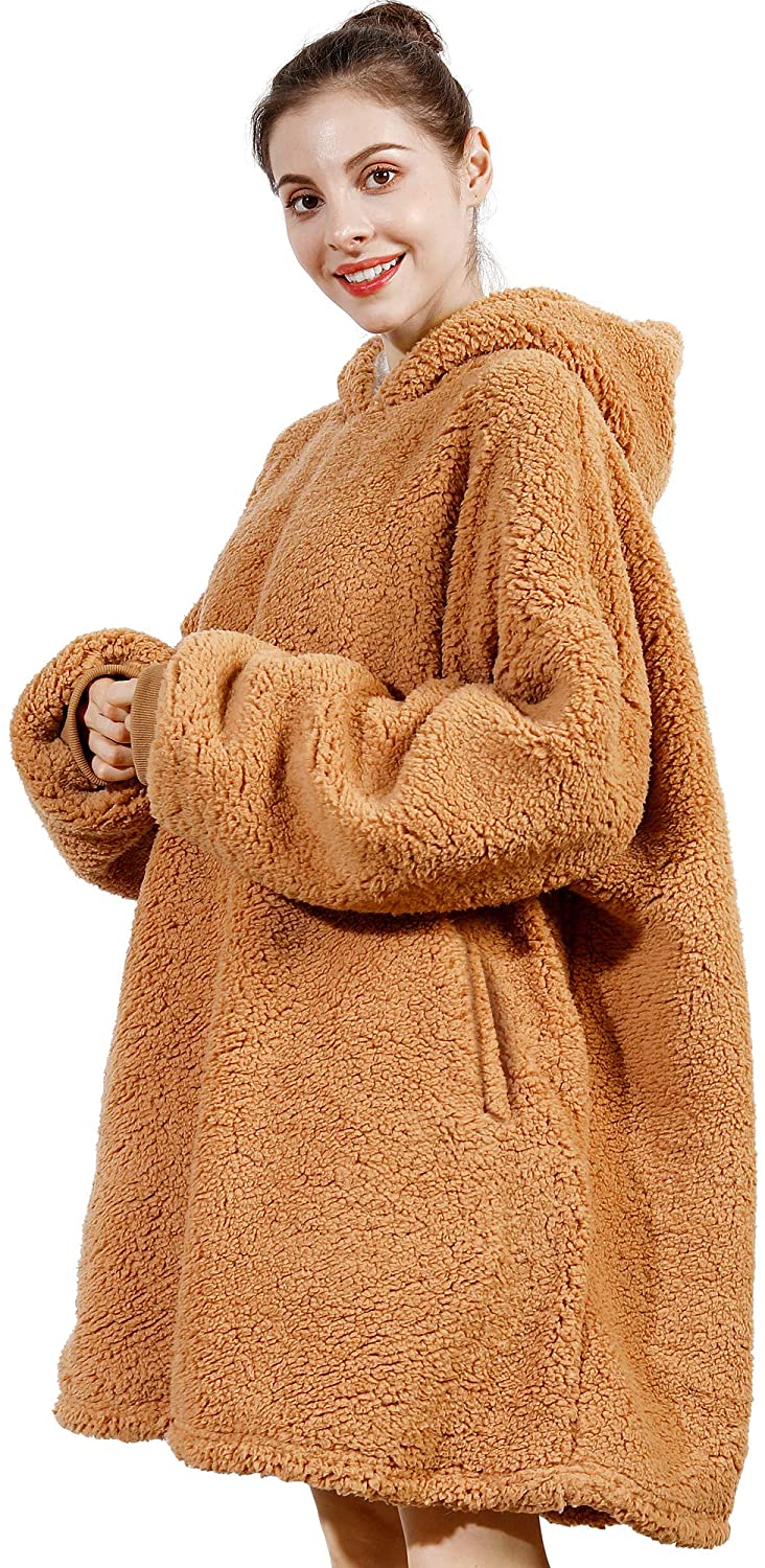 AmyHomie Blanket Sweatshirt,Oversized Sherpa Hooded Sweatshirt Blanket,Fleecehug Hoodie Wearable Blanket with Pocket for Adults & Kids & Teens