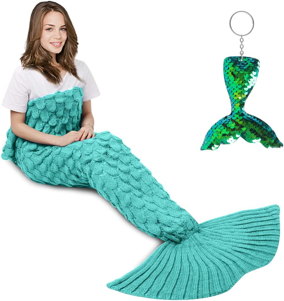 AmyHomie Mermaid Tail Blanket, Soft Crochet Sleeping Blanket for Kids Adults, Mermaid Gift for Girls