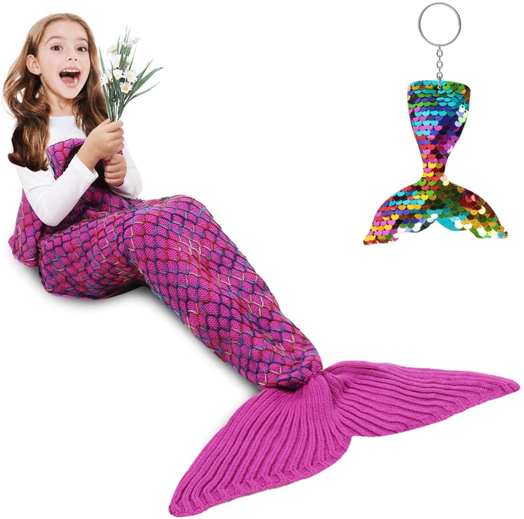 AmyHomie Mermaid Tail Blanket, Soft Crochet Sleeping Blanket for Kids Adults, Mermaid Gift for Girls