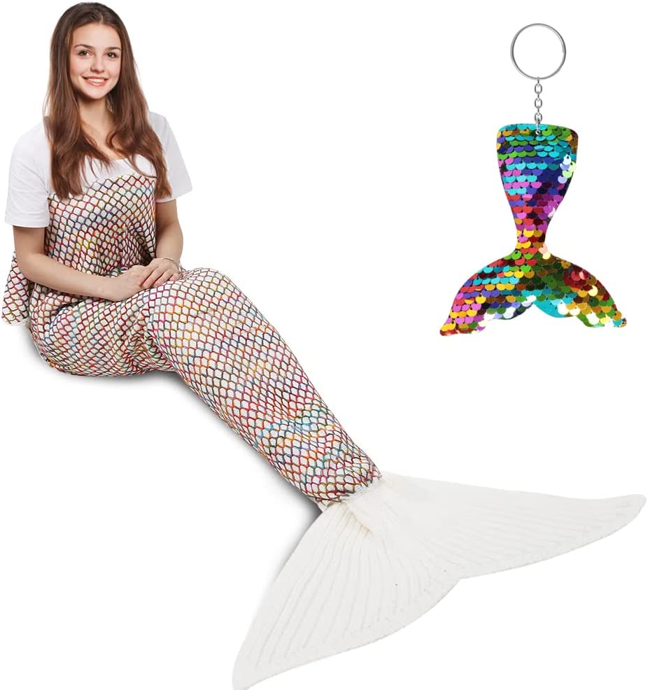 AmyHomie Mermaid Tail Blanket, Soft Crochet Sleeping Blanket for Kids Adults, Mermaid Gift for Girls