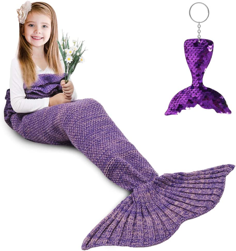 AmyHomie Mermaid Tail Blanket, Soft Crochet Sleeping Blanket for Kids Adults, Mermaid Gift for Girls