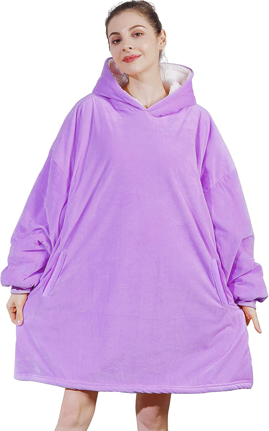 AmyHomie Blanket Sweatshirt,Oversized Sherpa Hooded Sweatshirt Blanket,Fleecehug Hoodie Wearable Blanket with Pocket for Adults & Kids & Teens