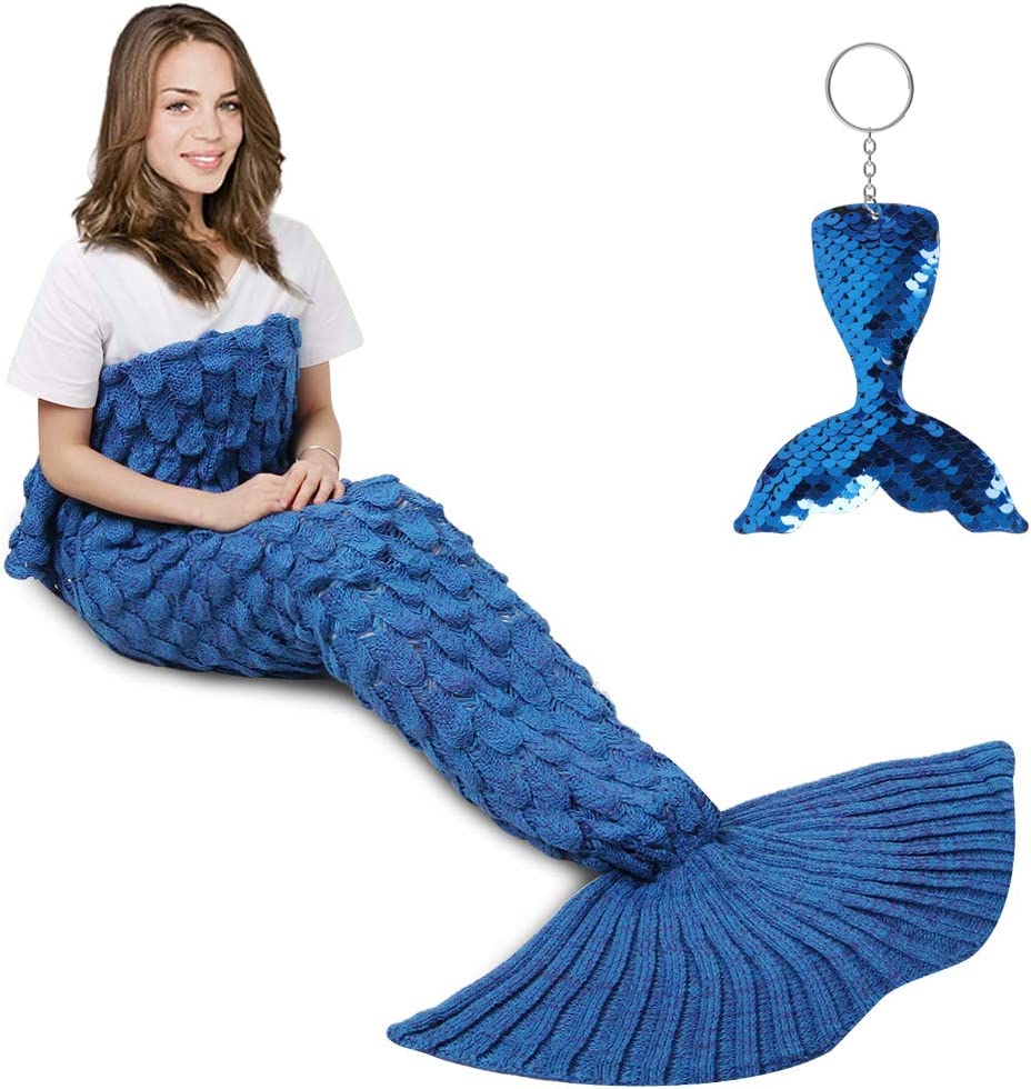 AmyHomie Mermaid Tail Blanket, Soft Crochet Sleeping Blanket for Kids Adults, Mermaid Gift for Girls