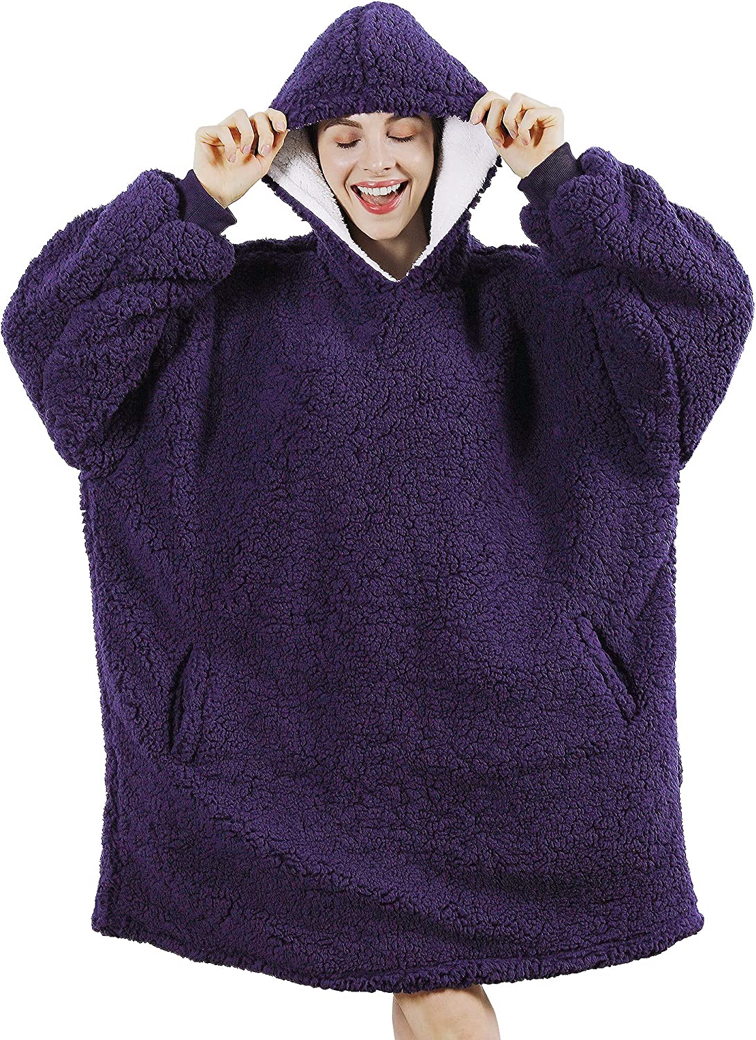 AmyHomie Blanket Sweatshirt,Oversized Sherpa Hooded Sweatshirt Blanket,Fleecehug Hoodie Wearable Blanket with Pocket for Adults & Kids & Teens