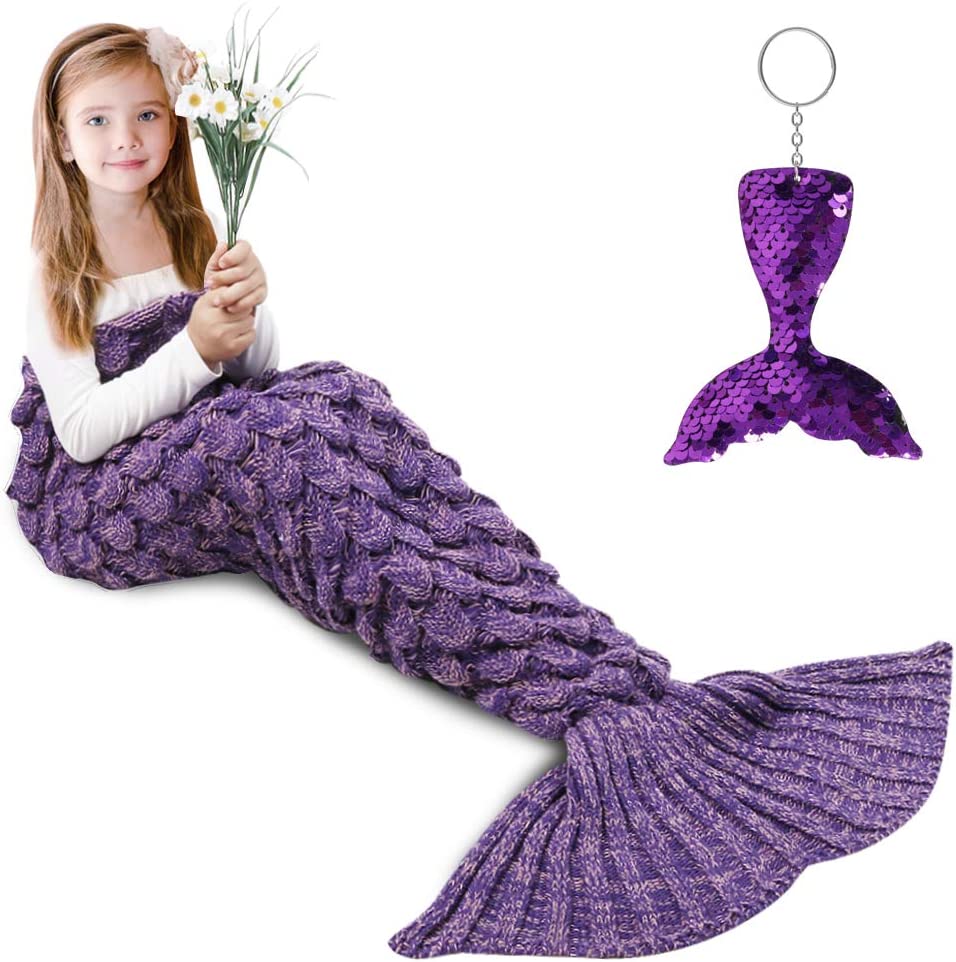 AmyHomie Mermaid Tail Blanket, Soft Crochet Sleeping Blanket for Kids Adults, Mermaid Gift for Girls