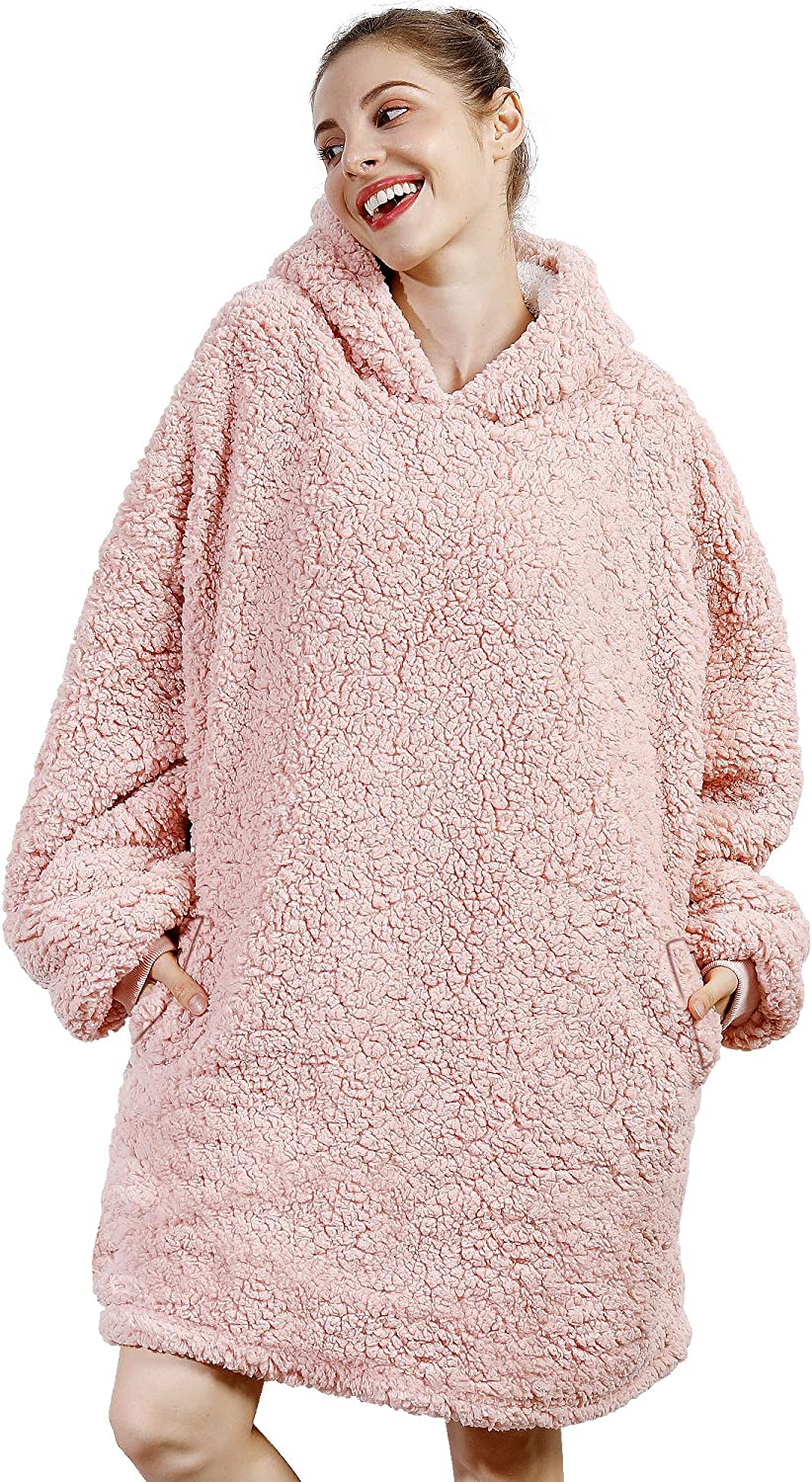 AmyHomie Blanket Sweatshirt,Oversized Sherpa Hooded Sweatshirt Blanket,Fleecehug Hoodie Wearable Blanket with Pocket for Adults & Kids & Teens