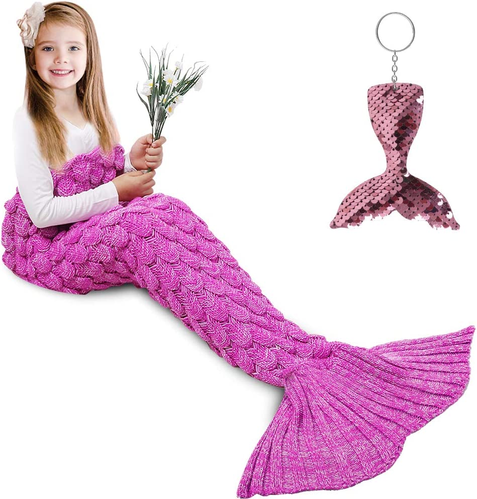 AmyHomie Mermaid Tail Blanket, Soft Crochet Sleeping Blanket for Kids Adults, Mermaid Gift for Girls