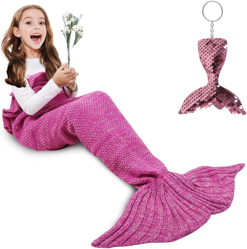 AmyHomie Mermaid Tail Blanket, Soft Crochet Sleeping Blanket for Kids Adults, Mermaid Gift for Girls