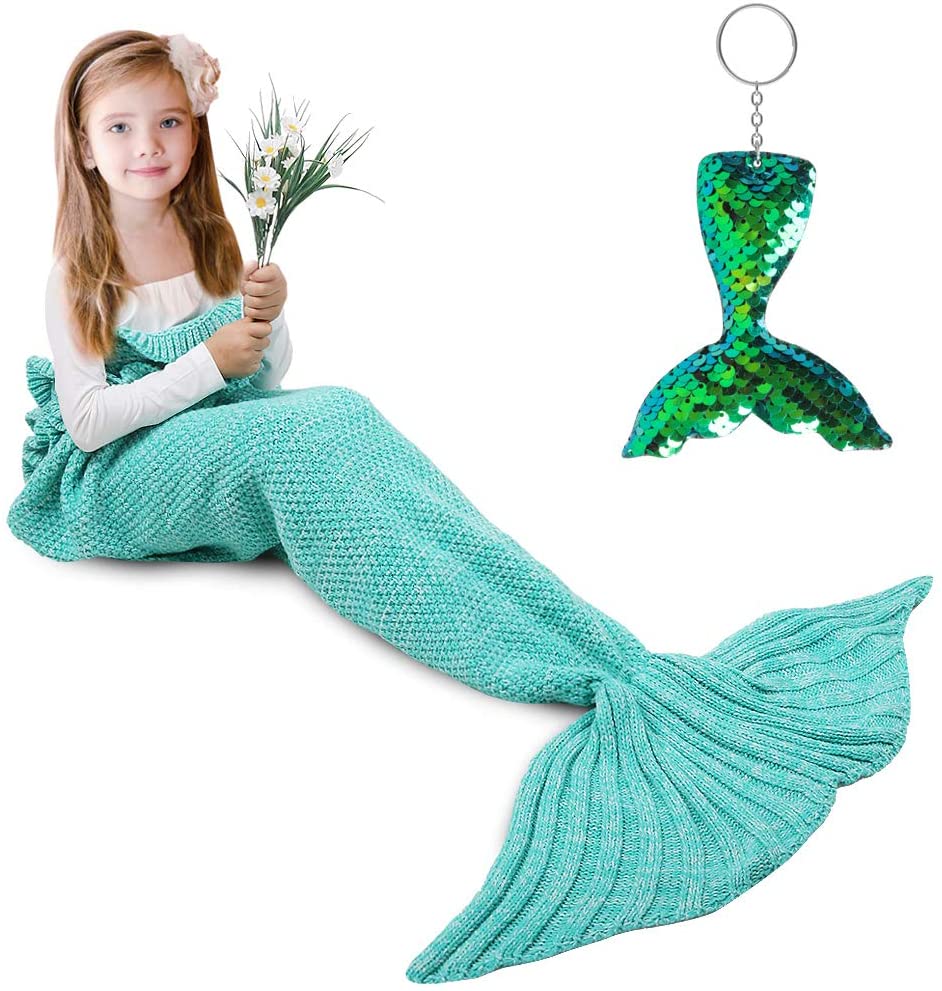 AmyHomie Mermaid Tail Blanket, Soft Crochet Sleeping Blanket for Kids Adults, Mermaid Gift for Girls