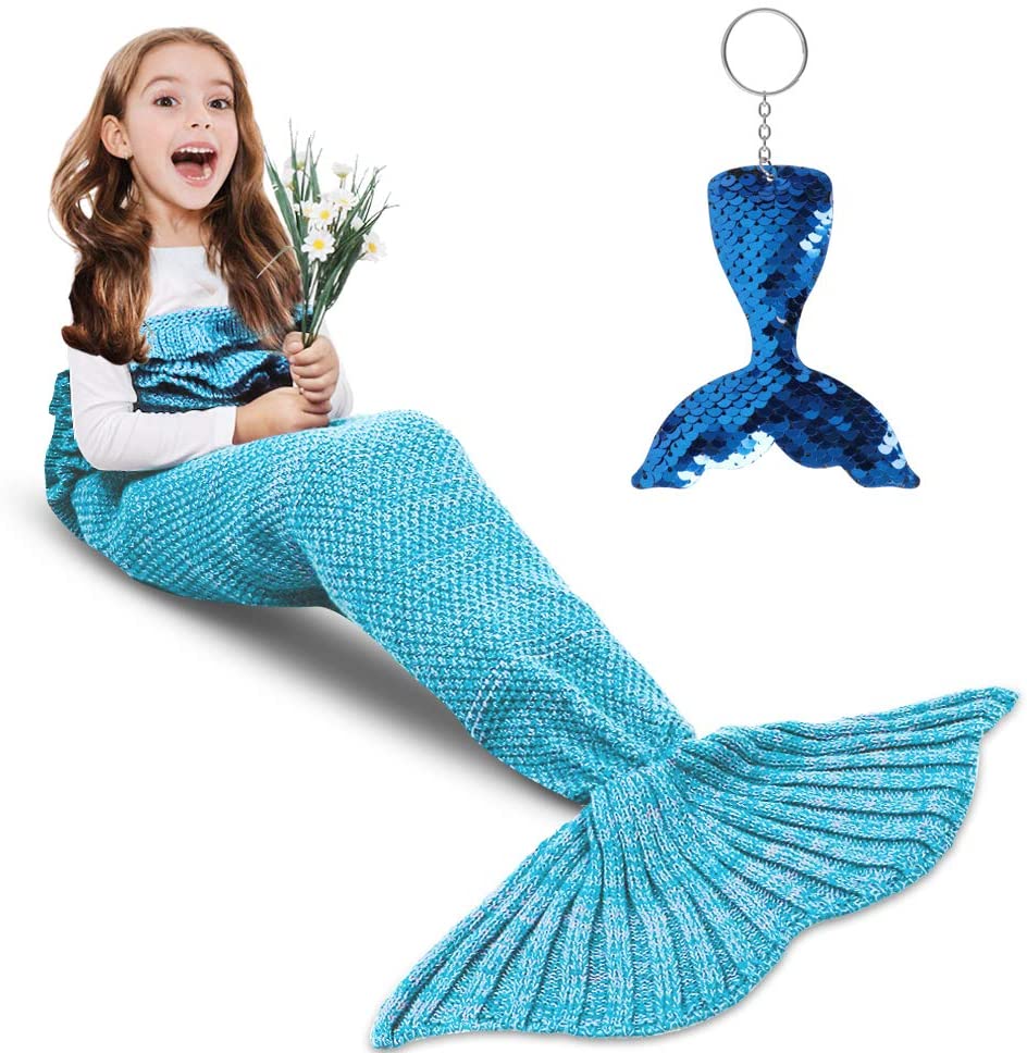 AmyHomie Mermaid Tail Blanket, Soft Crochet Sleeping Blanket for Kids Adults, Mermaid Gift for Girls