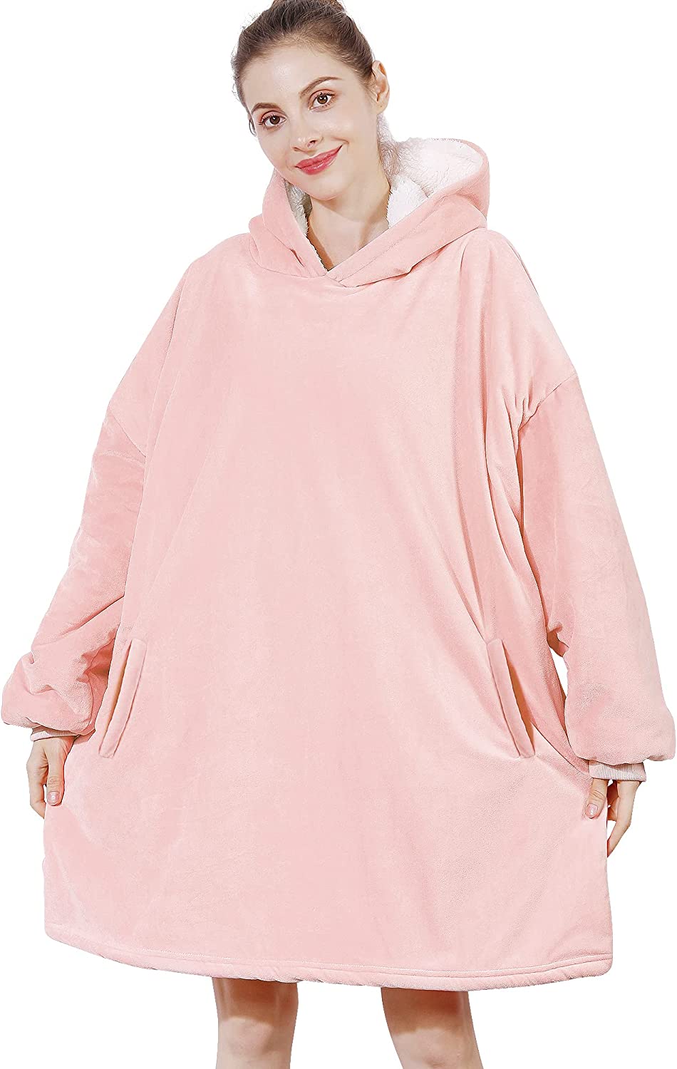 AmyHomie Blanket Sweatshirt,Oversized Sherpa Hooded Sweatshirt Blanket,Fleecehug Hoodie Wearable Blanket with Pocket for Adults & Kids & Teens