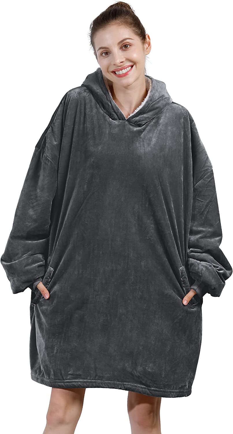AmyHomie Blanket Sweatshirt,Oversized Sherpa Hooded Sweatshirt Blanket,Fleecehug Hoodie Wearable Blanket with Pocket for Adults & Kids & Teens