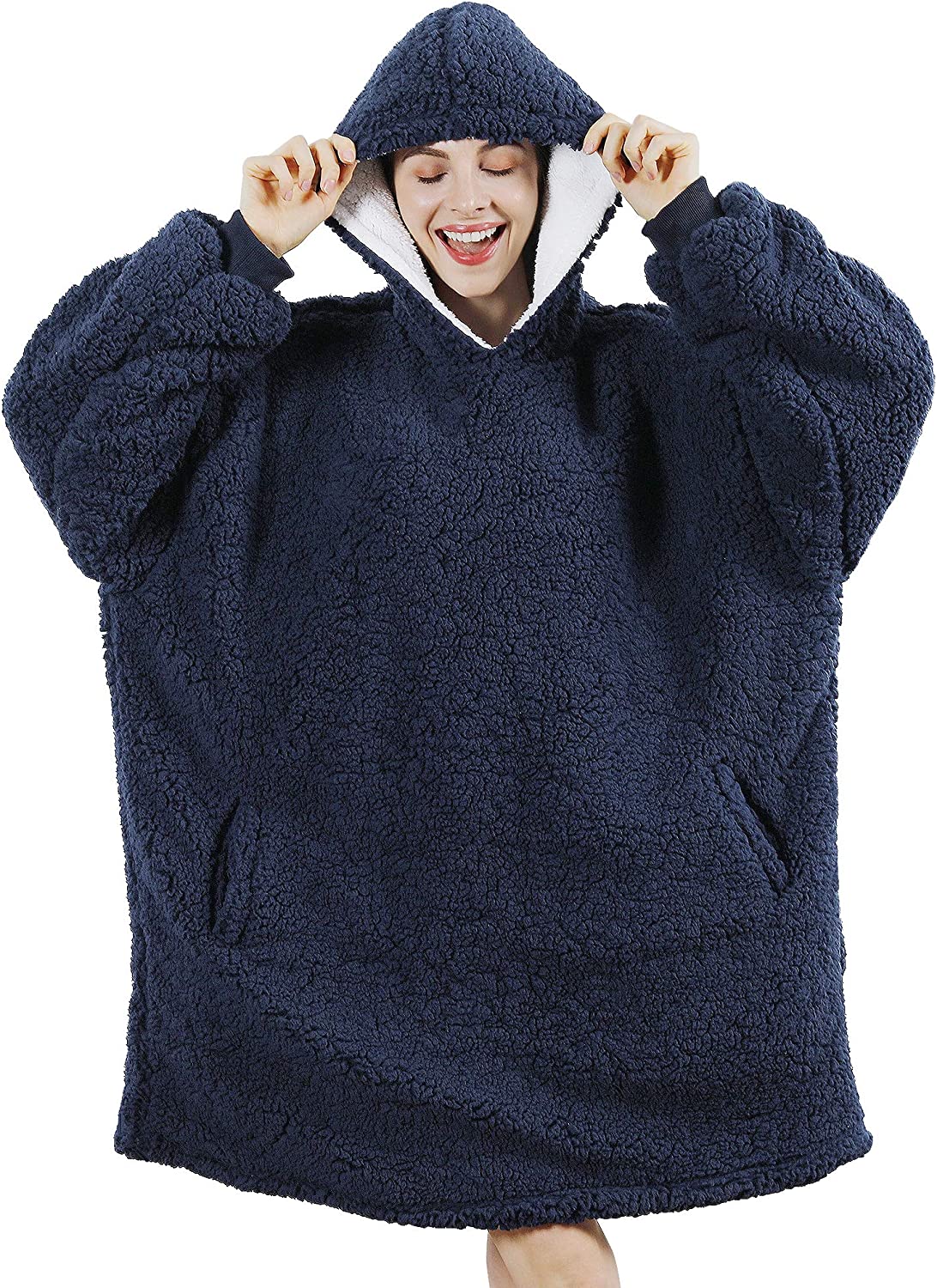 AmyHomie Blanket Sweatshirt,Oversized Sherpa Hooded Sweatshirt Blanket,Fleecehug Hoodie Wearable Blanket with Pocket for Adults & Kids & Teens