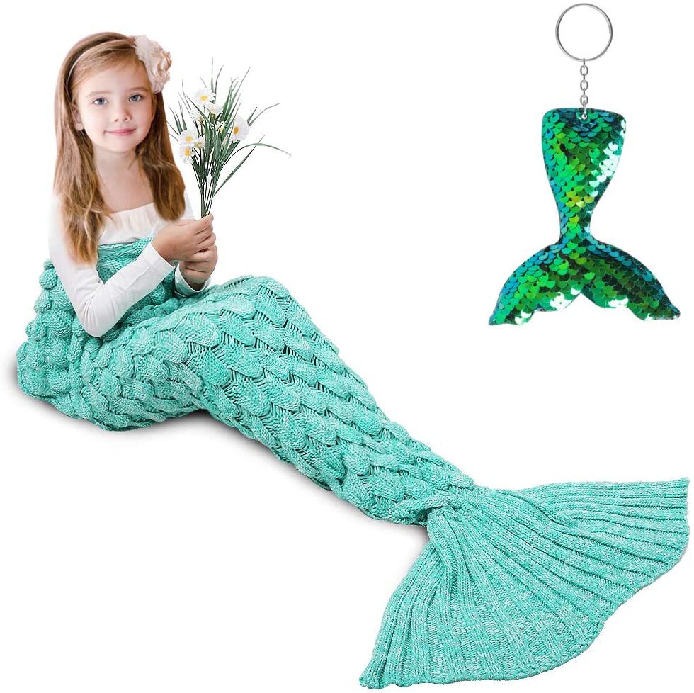 AmyHomie Mermaid Tail Blanket, Soft Crochet Sleeping Blanket for Kids Adults, Mermaid Gift for Girls
