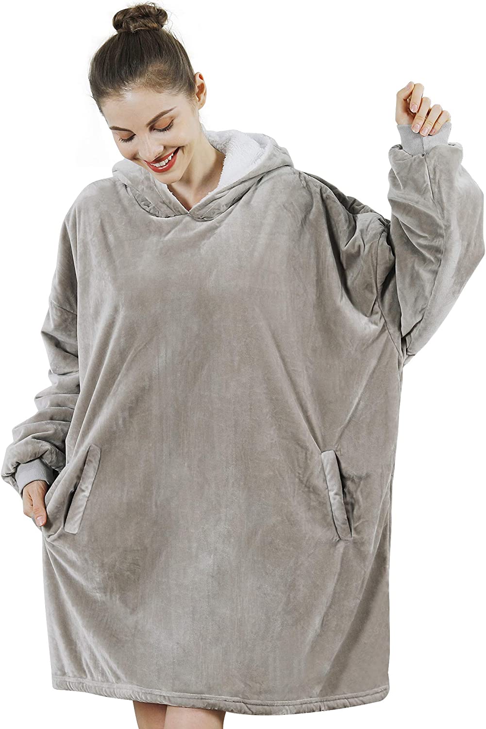 AmyHomie Blanket Sweatshirt,Oversized Sherpa Hooded Sweatshirt Blanket,Fleecehug Hoodie Wearable Blanket with Pocket for Adults & Kids & Teens