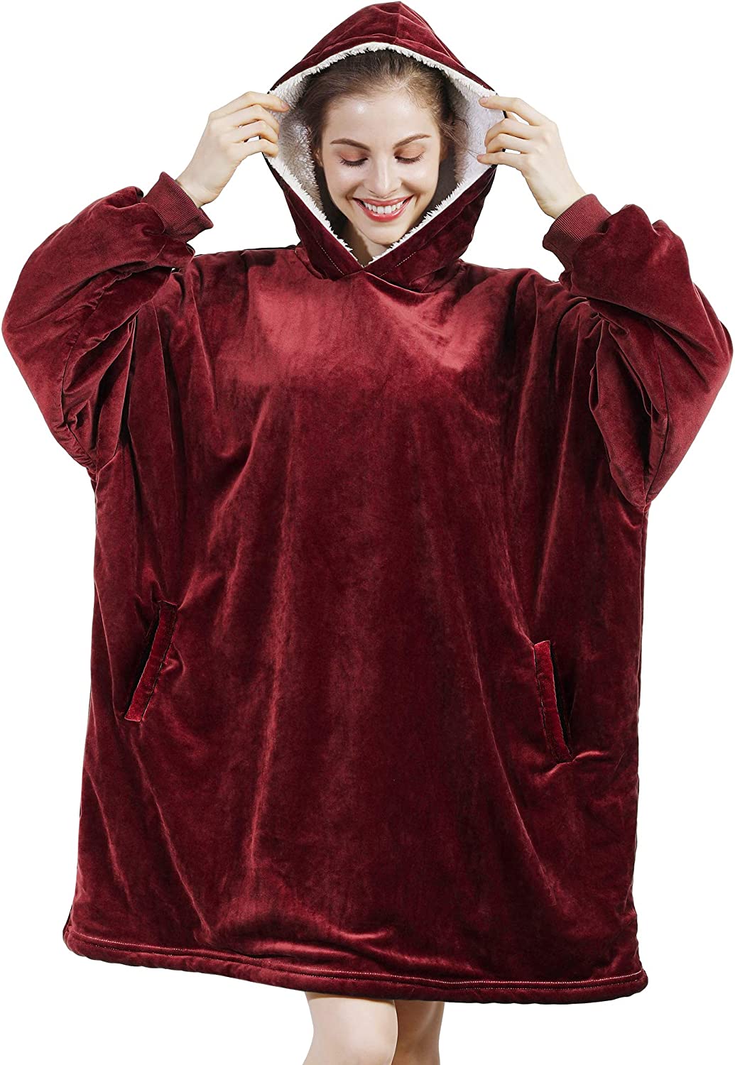 AmyHomie Blanket Sweatshirt,Oversized Sherpa Hooded Sweatshirt Blanket,Fleecehug Hoodie Wearable Blanket with Pocket for Adults & Kids & Teens