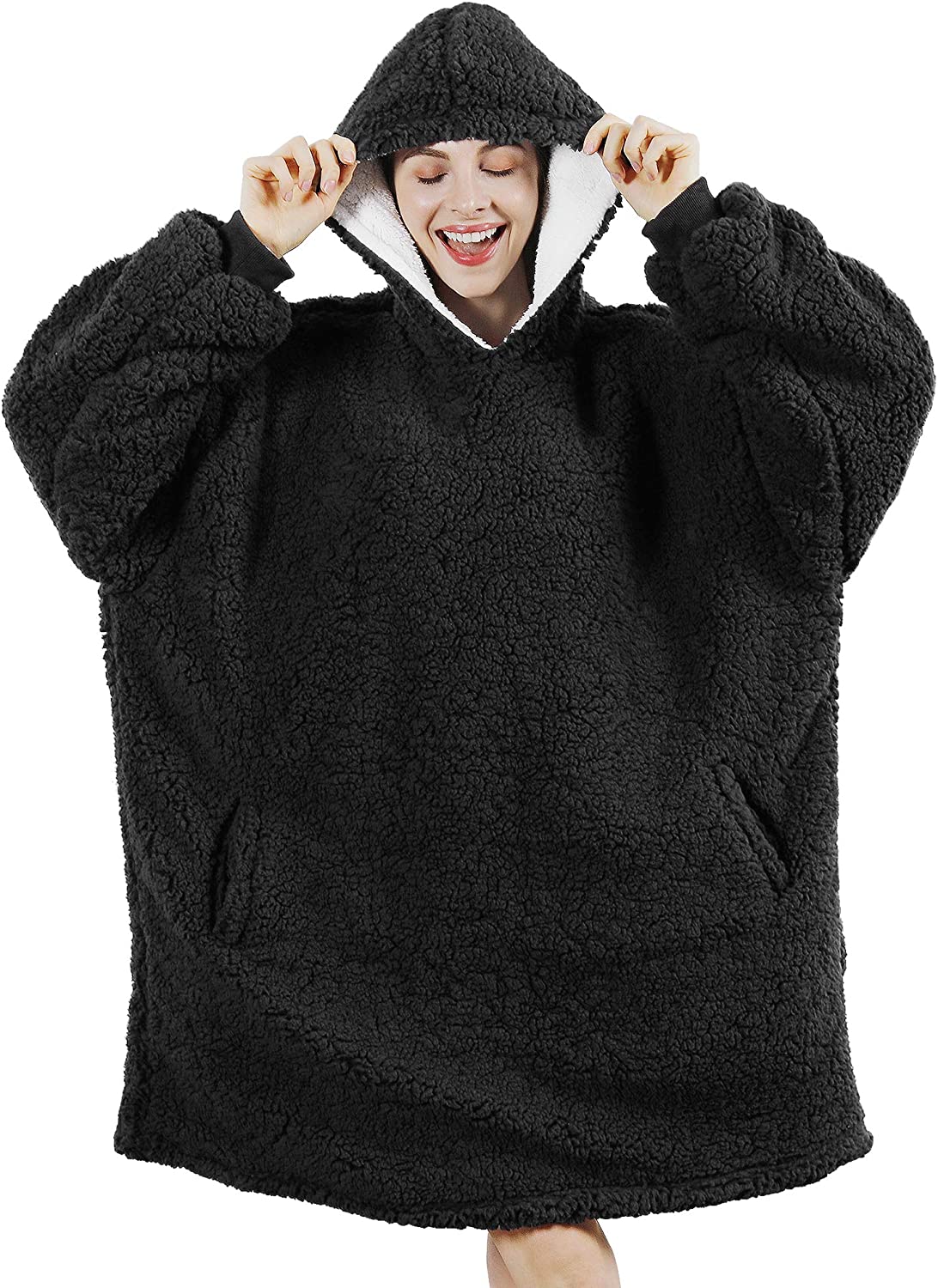 AmyHomie Blanket Sweatshirt,Oversized Sherpa Hooded Sweatshirt Blanket,Fleecehug Hoodie Wearable Blanket with Pocket for Adults & Kids & Teens