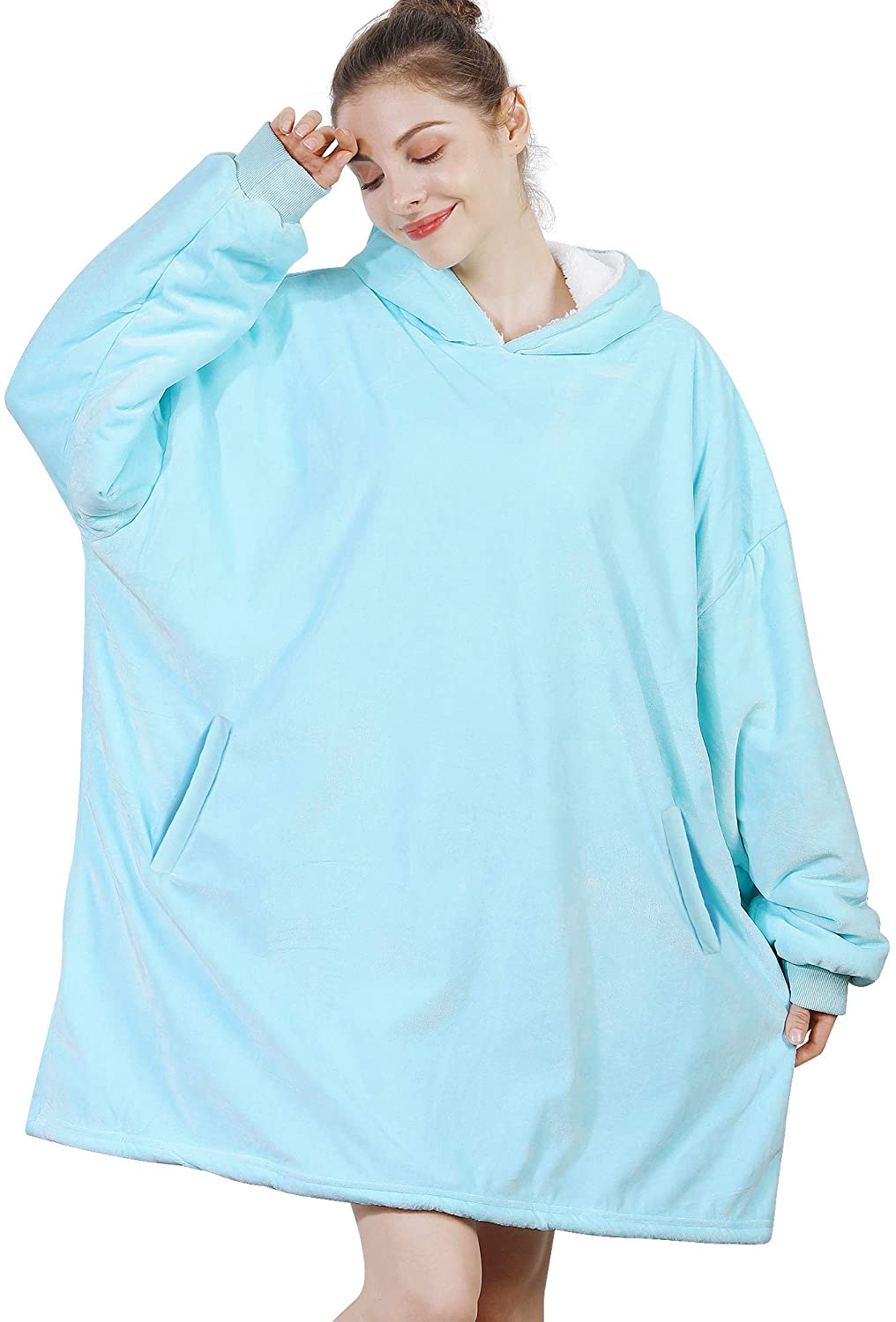 AmyHomie Blanket Sweatshirt,Oversized Sherpa Hooded Sweatshirt Blanket,Fleecehug Hoodie Wearable Blanket with Pocket for Adults & Kids & Teens