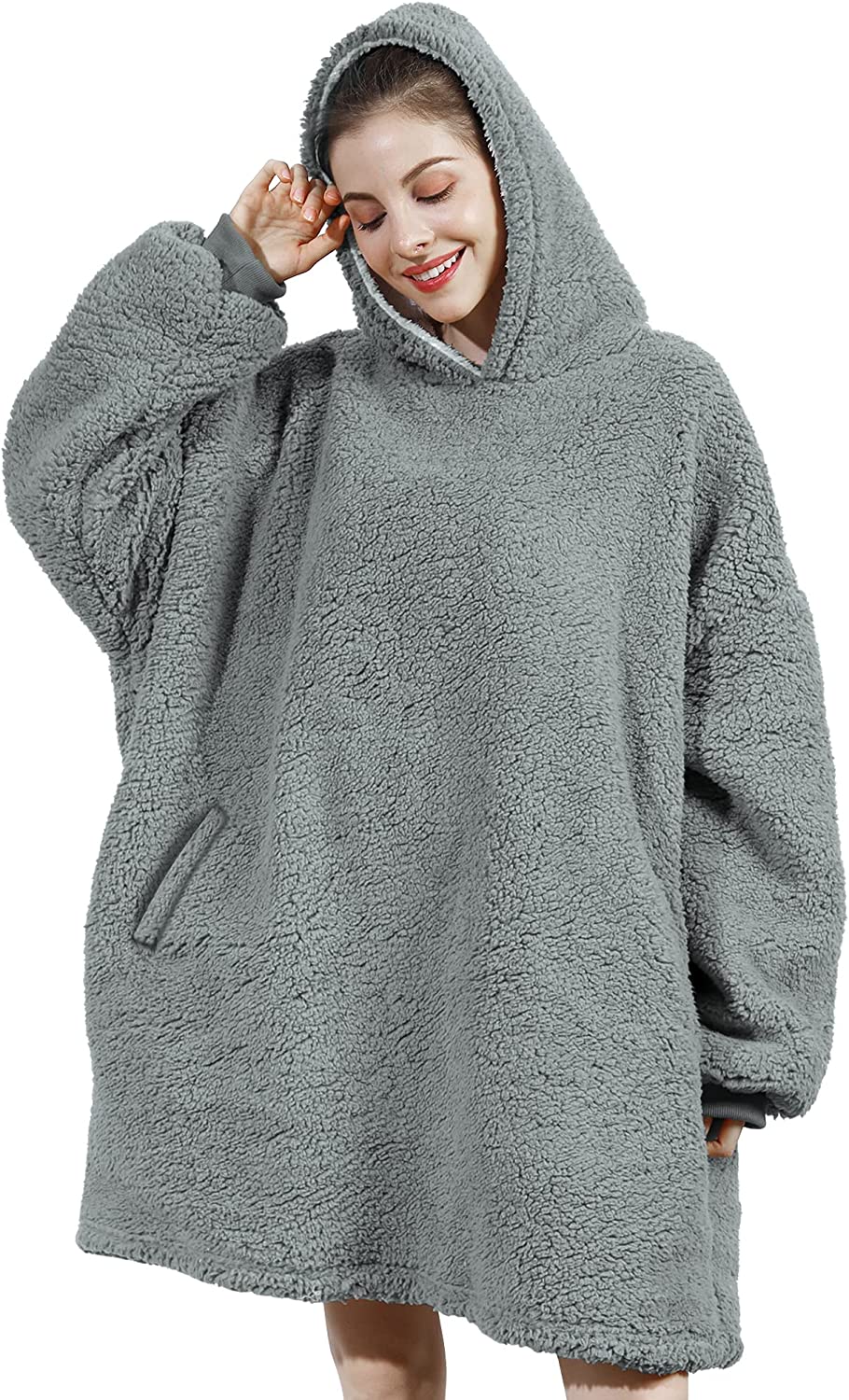 AmyHomie Blanket Sweatshirt,Oversized Sherpa Hooded Sweatshirt Blanket,Fleecehug Hoodie Wearable Blanket with Pocket for Adults & Kids & Teens