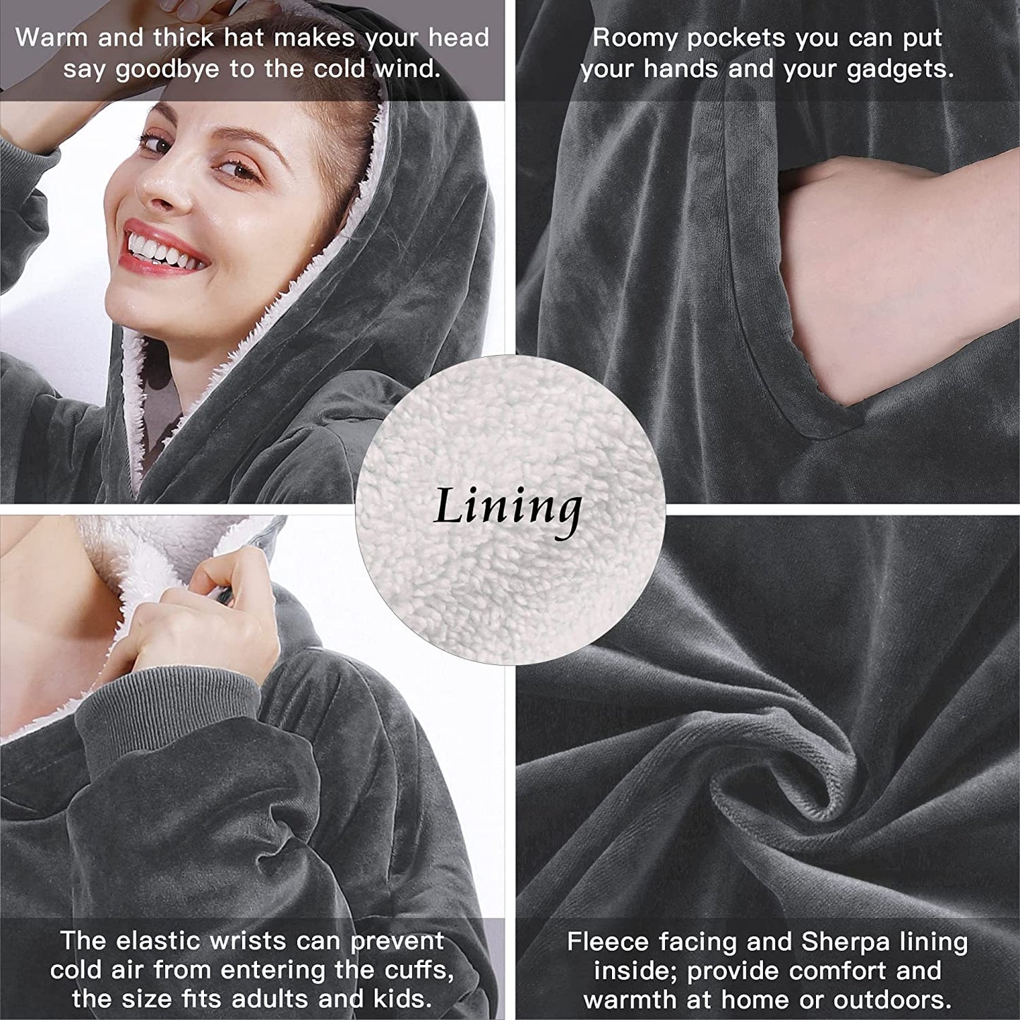 AmyHomie Blanket Sweatshirt,Oversized Sherpa Hooded Sweatshirt Blanket,Fleecehug Hoodie Wearable Blanket with Pocket for Adults & Kids & Teens