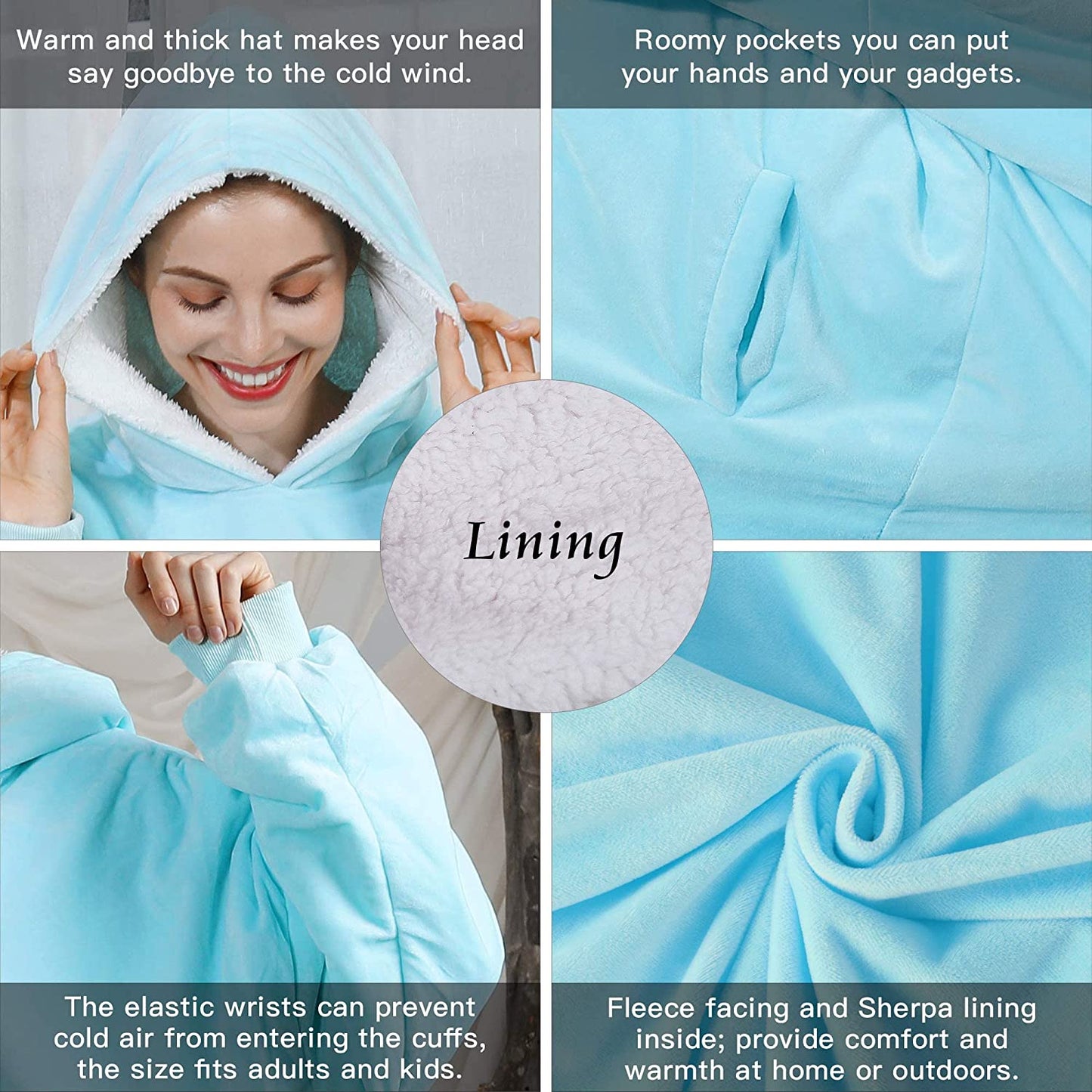 AmyHomie Blanket Sweatshirt,Oversized Sherpa Hooded Sweatshirt Blanket,Fleecehug Hoodie Wearable Blanket with Pocket for Adults & Kids & Teens