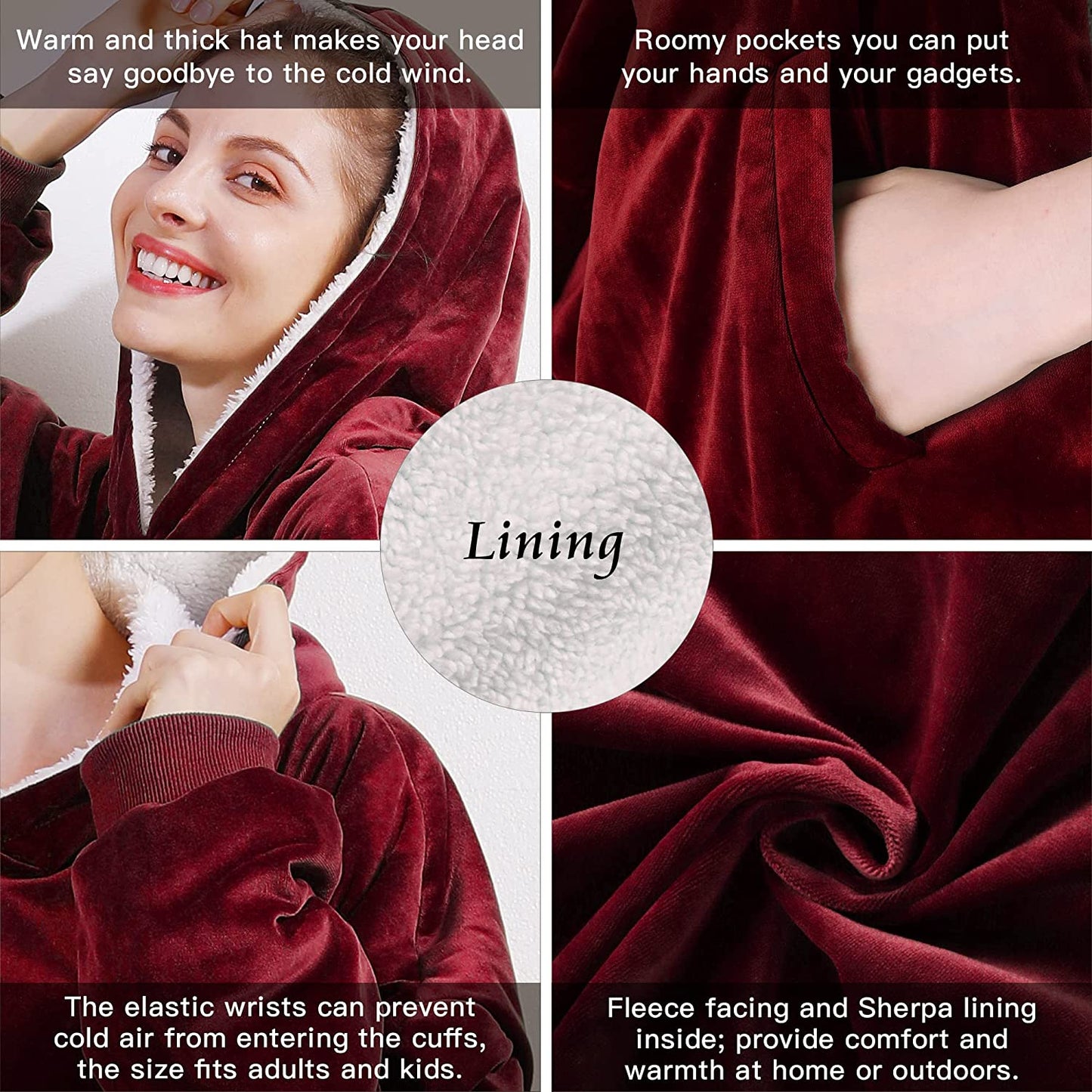 AmyHomie Blanket Sweatshirt,Oversized Sherpa Hooded Sweatshirt Blanket,Fleecehug Hoodie Wearable Blanket with Pocket for Adults & Kids & Teens