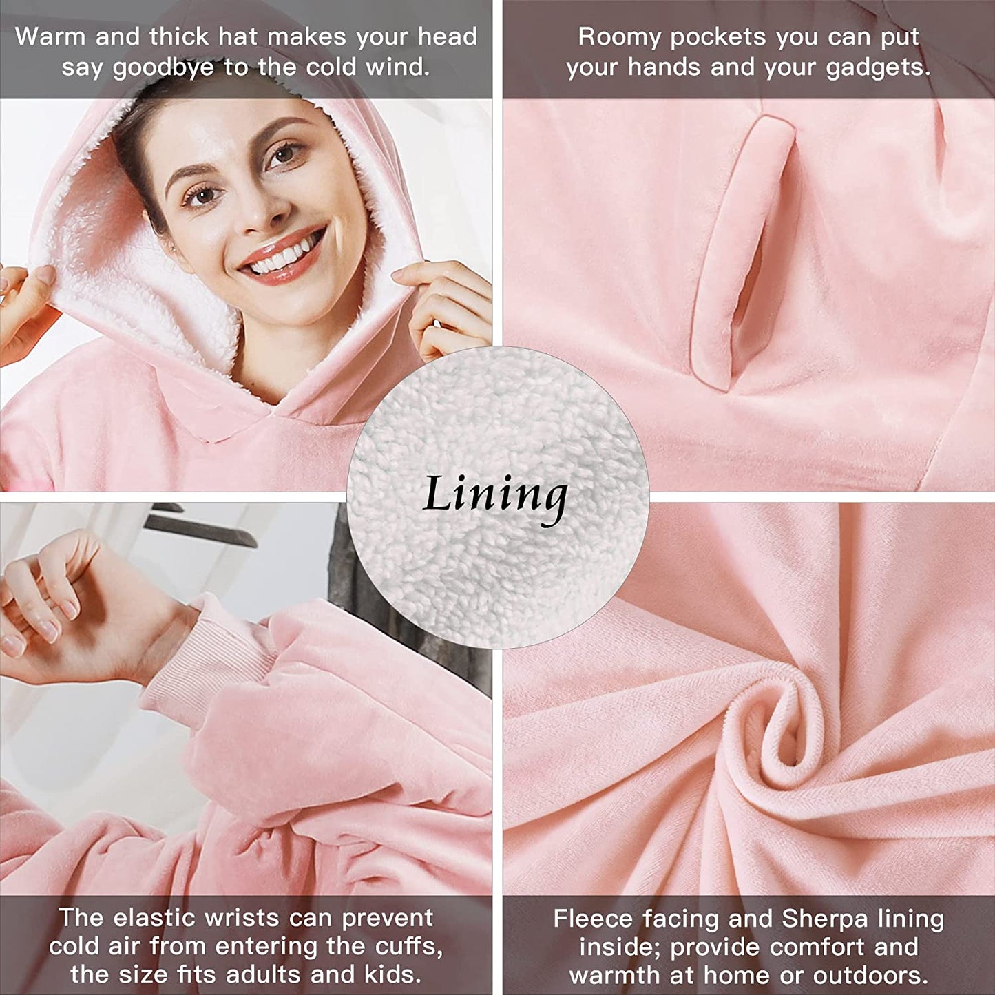 AmyHomie Blanket Sweatshirt,Oversized Sherpa Hooded Sweatshirt Blanket,Fleecehug Hoodie Wearable Blanket with Pocket for Adults & Kids & Teens