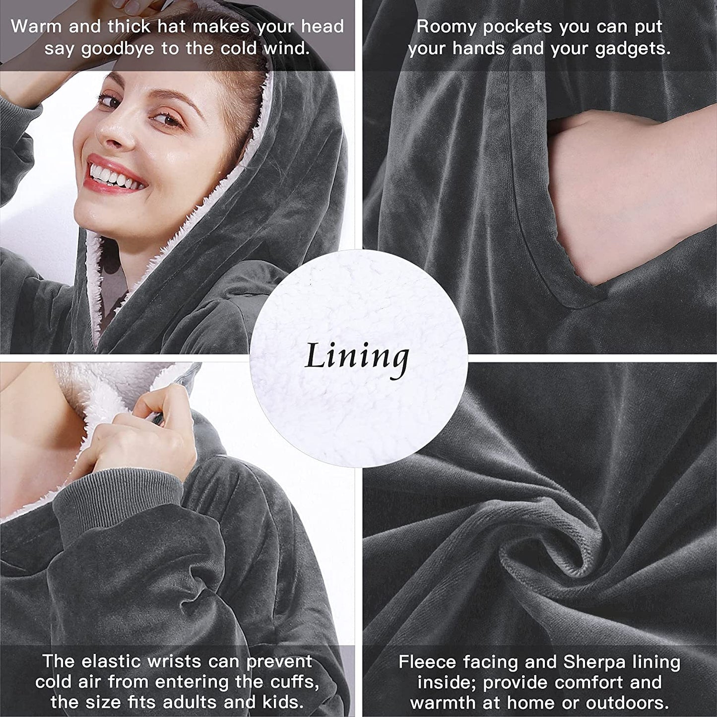 AmyHomie Blanket Sweatshirt,Oversized Sherpa Hooded Sweatshirt Blanket,Fleecehug Hoodie Wearable Blanket with Pocket for Adults & Kids & Teens