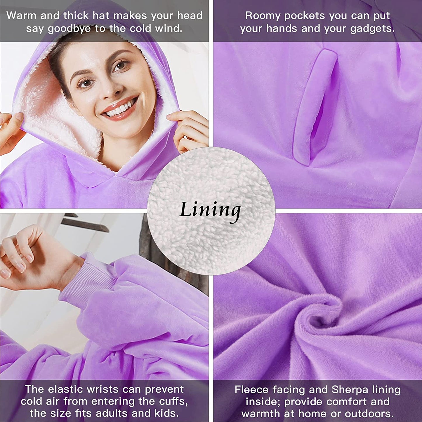 AmyHomie Blanket Sweatshirt,Oversized Sherpa Hooded Sweatshirt Blanket,Fleecehug Hoodie Wearable Blanket with Pocket for Adults & Kids & Teens