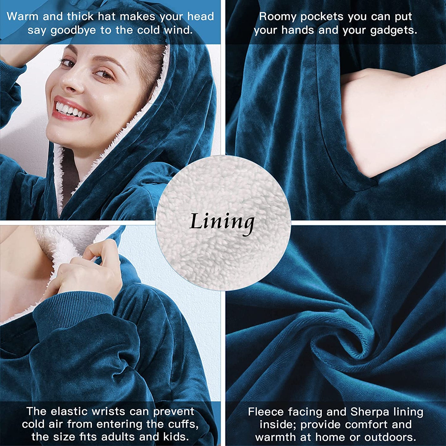 AmyHomie Blanket Sweatshirt,Oversized Sherpa Hooded Sweatshirt Blanket,Fleecehug Hoodie Wearable Blanket with Pocket for Adults & Kids & Teens