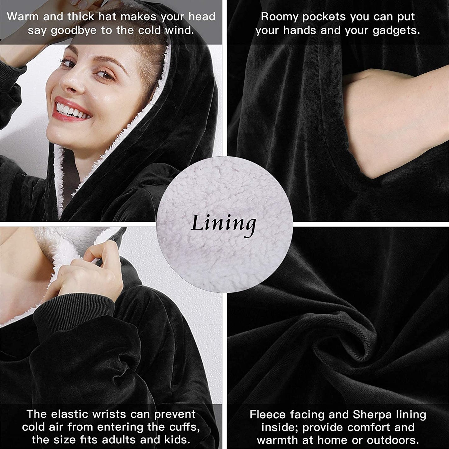 AmyHomie Blanket Sweatshirt,Oversized Sherpa Hooded Sweatshirt Blanket,Fleecehug Hoodie Wearable Blanket with Pocket for Adults & Kids & Teens